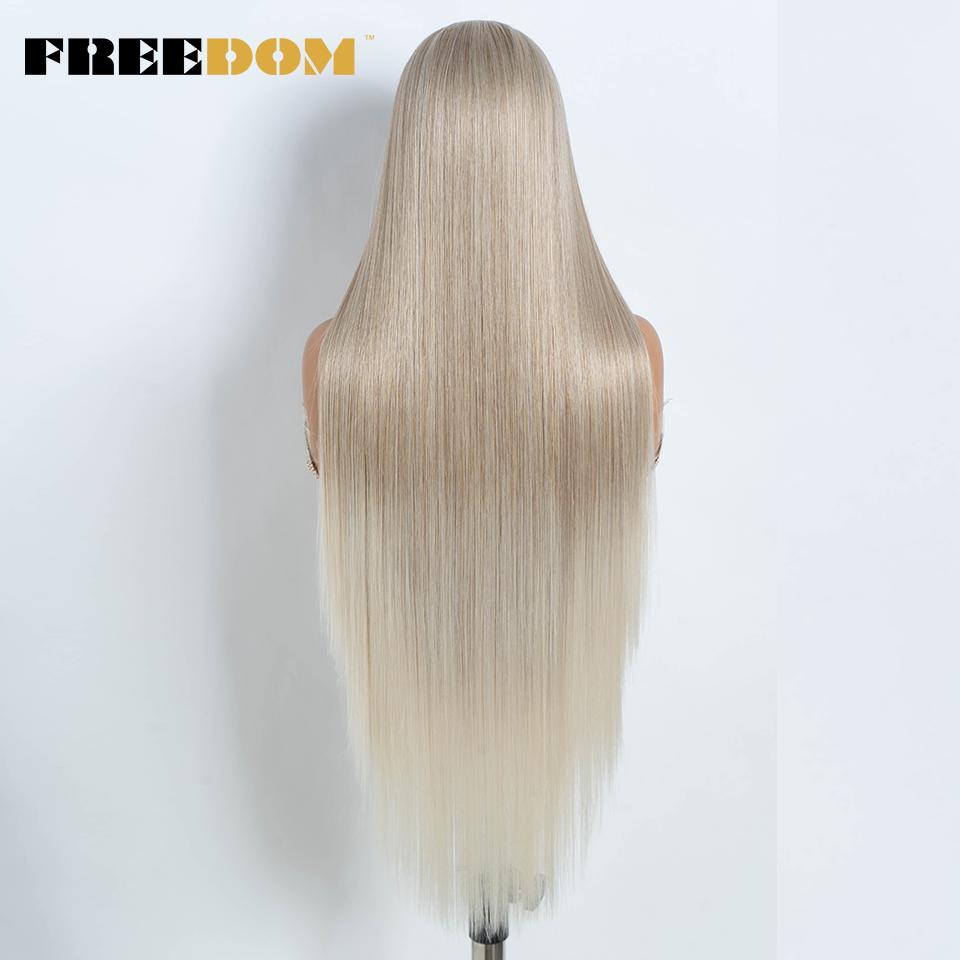 FREEDOM Synthetic Lace Front Wigs For Women 36 Inch Long Straight Ombre Red Blonde Brown Lace Wigs Highlight Cosplay Wig