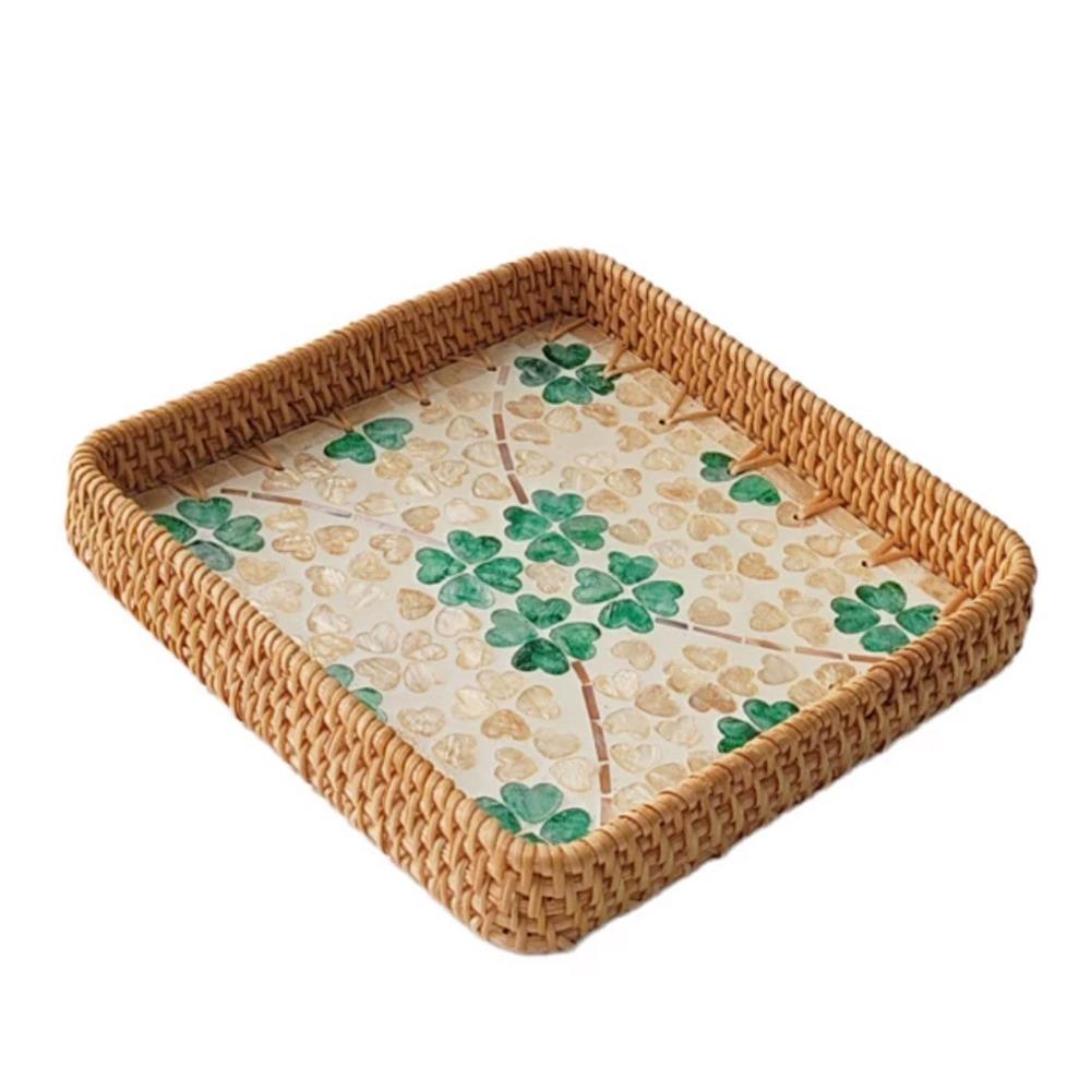 Hand Woven Rattan Shell Tray Rattan Weaving Bread Baskets Tray Living Room