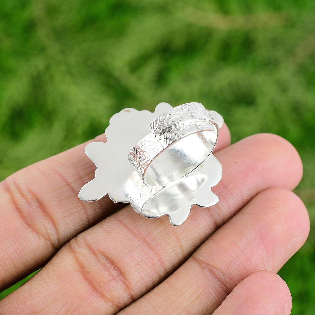 Natural Labradorite 925 Silver Multi Stone Flower Adjustable Ring For Women