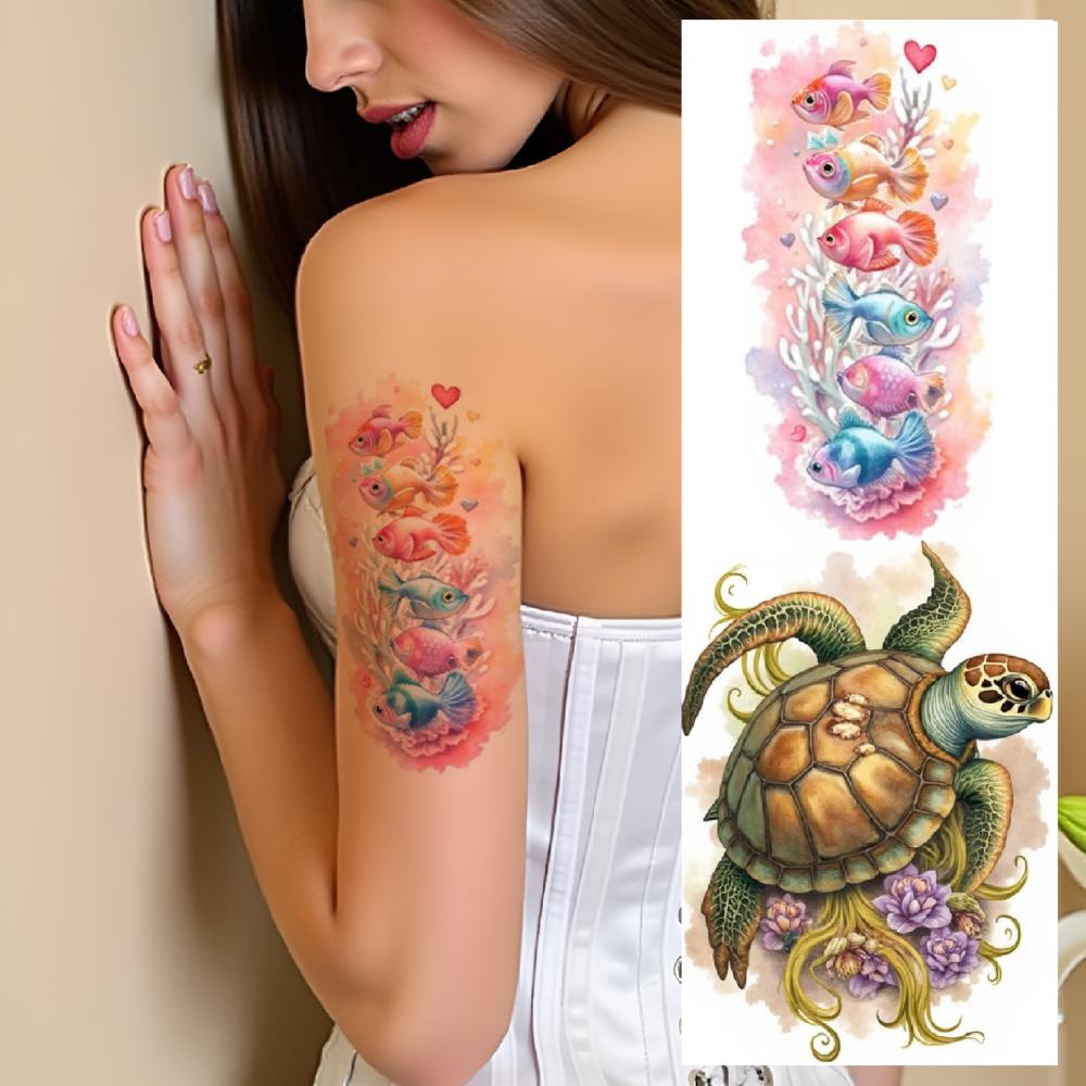 12 шт. Временные татуировки Боевые рыбки Разноцветные Реалистичные Морские звезды Странные рыбы Водонепроницаемые Долговечные Наклейки на тело Улитка Для