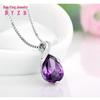 Корейская мода Аметистовый кулон-капля Ожерелье, Посеребренная женская ключичная цепочка
