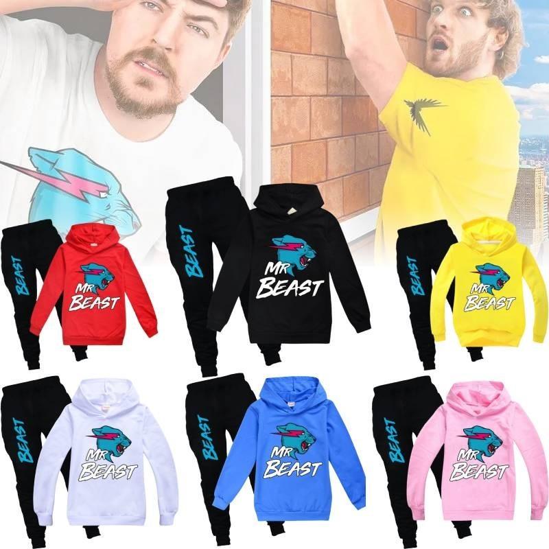 Модный набор худи с мультяшным принтом Mr Beast для мальчиков и девочек. Удобный и стильный
