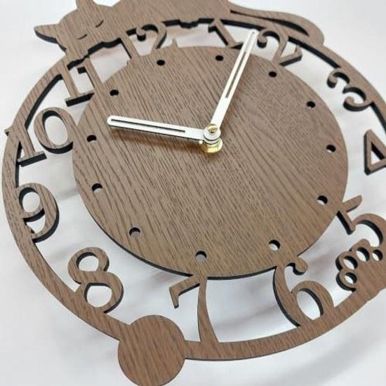 Cat Wood Grain Wall Clock Wooden Silent Sweep Stylish Nordic Sleeping Silhouette Handmade Made Japan