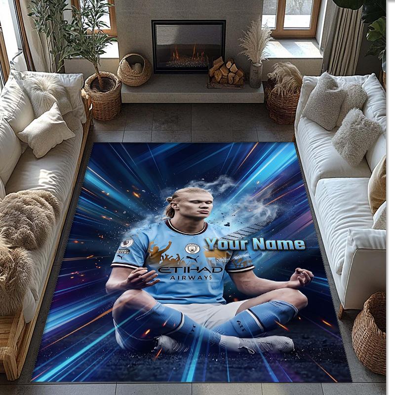 Erling Haaland Printed Crystal Velvet Rug Non‑Slip Crystal Velvet Carpet For Sofa Bedroom Indoor Home Decoration