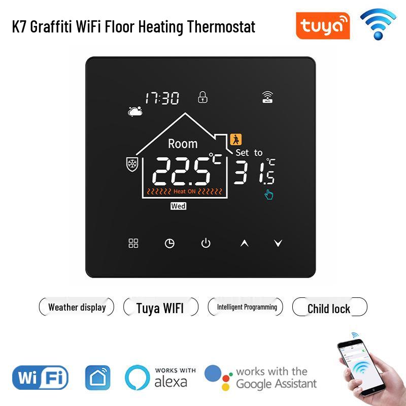 K7 Умный термостат K7 Graffiti WIFI для водяного и электрического теплого пола с функциями влажности и погоды
