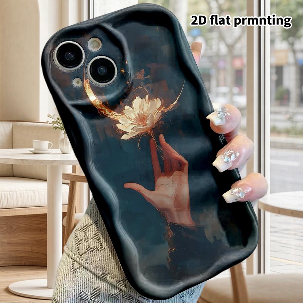 Чехол для телефона: 2D плоский дизайн, подходящий для защитного чехла iPhone 18, 17, 16, 15, 14, 13Pro, стиль для пары, держащие луну и лотос, Рождество и Хэллоуин