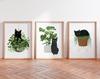 Watercolor Kittens Print Cat and Plant Poster Wall Art Leisurely Cute Kitty Canvas Painting Living Room Bedroom Home Decor