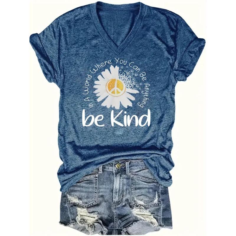 Летний топ с V-образным вырезом, принтом с 3D-цветочным узором, модная повседневная женская футболка с коротким рукавом