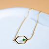 Hollow Hexagon 14K Gold Plated Green Diopside 45cm Crafted 925 Sterling Silver Necklaces for Women