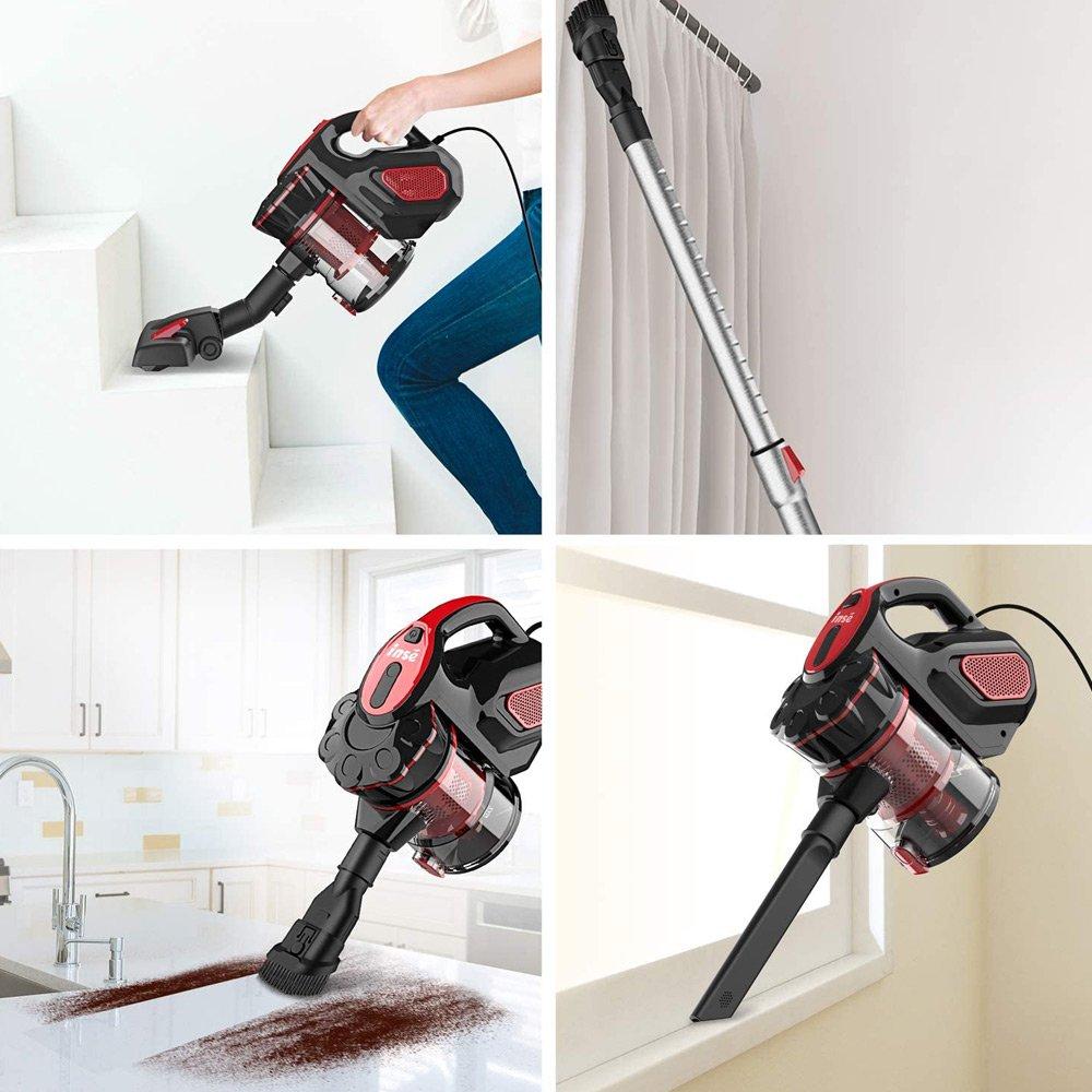 Ручной пылесос без мешка INSE, проводной электрический пылесос с метлой, 600 Вт, 18 кПа, сильное всасывание, большая емкость 1 л