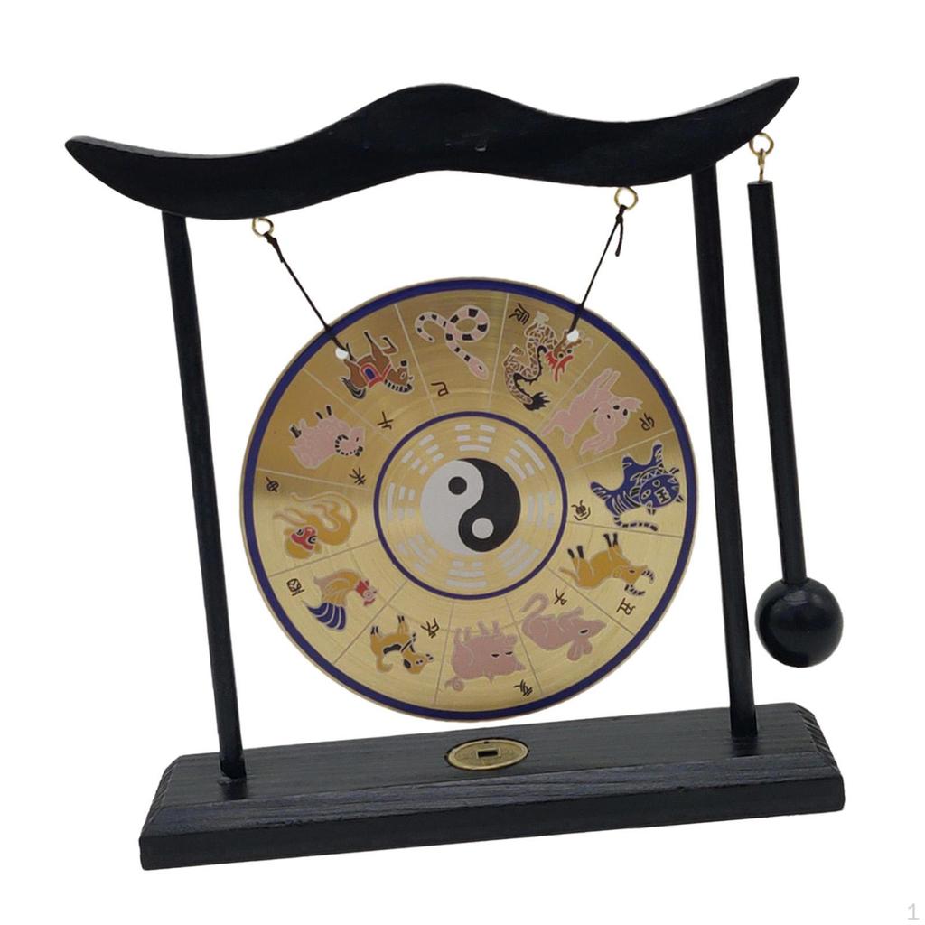 Brass Feng Shui Desktop Gong with Stand Asian Bells for Home Decoration Chinese Signs