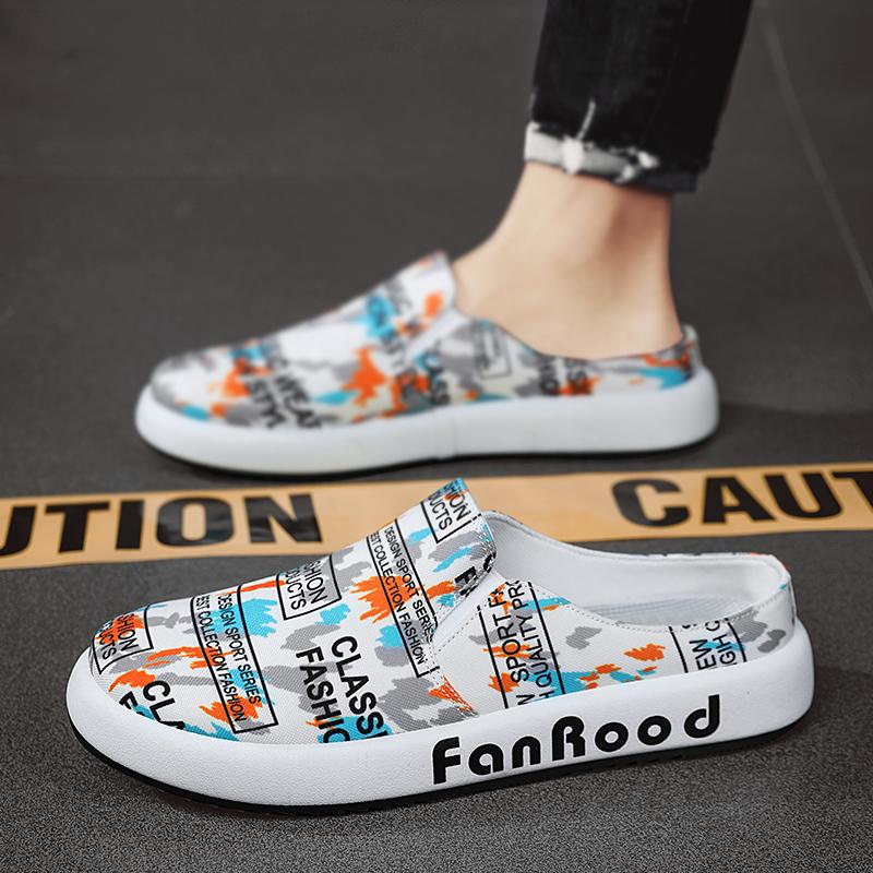 Fashion Summer Breathable Canvas Mules Man Backless Loafers Slipper Half Shoes For Men Slides Mens Slip On Flats Semi-Drag Casual Shoes