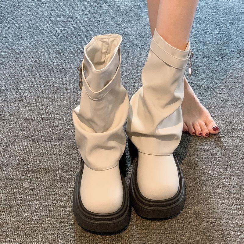 Vintage British Martin Boots for Women with Skirts Versatile Casual Thick-soled Piled Boots for Women 2025 Autumn and Winter New Models