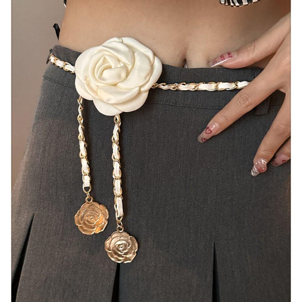 Женская цепочка на талию с камелией, украшение на талию, металлическая цепочка, пояс для женского платья, поясная цепочка