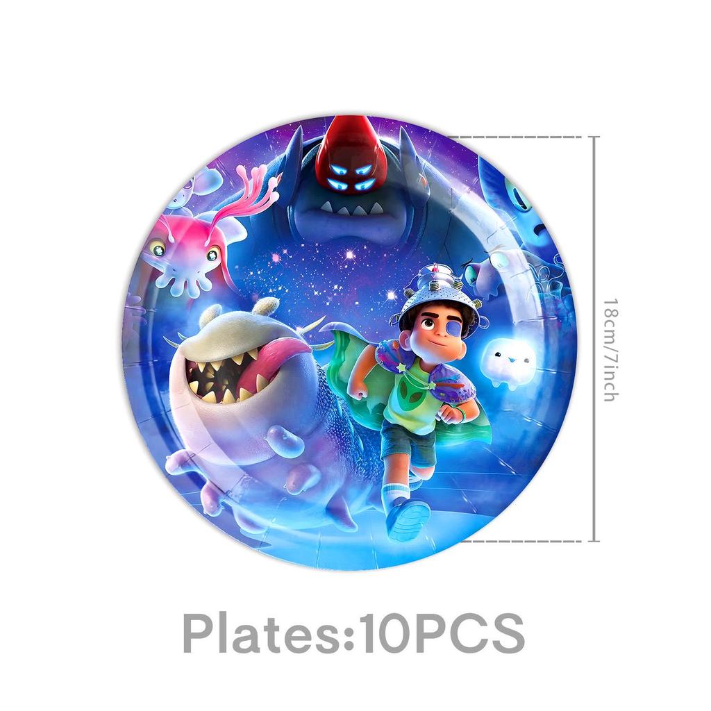 Earth Special Agent Anime Birthday Party Tableware Set: Plates, Cups, Tablecloth, Knives, Decorations.