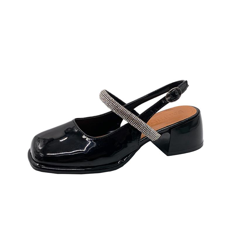 Модные удобные туфли на блочном каблуке для женщин с пряжкой 2024 года, летние босоножки на каблуке бежевого цвета с круглым носком, массивные кожаные открытые закрытые низкие черные