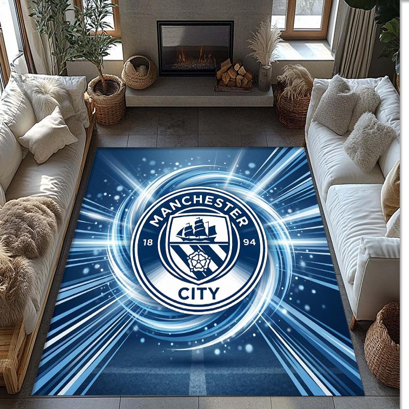 Фланелевый ковер с принтом Manchester City, нескользящий, мягкий, из полиэстера, для пола, декоративный коврик для спальни, гостиной, дивана