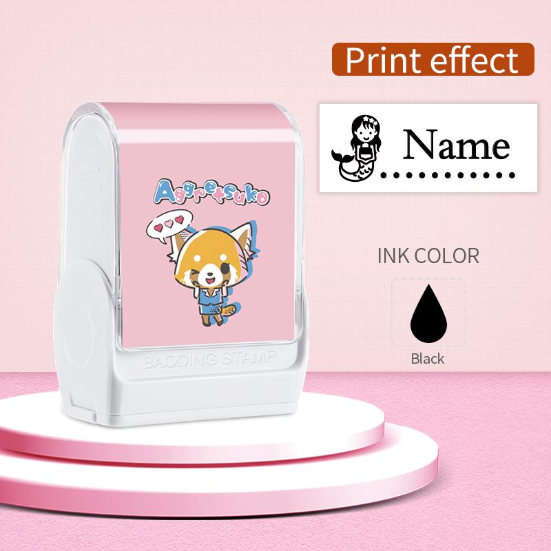 Custom Aggressive Retsuko Name Stamp with Waterproof Ink Designs, Self-Inking Signature Seal for Marking School Supplies
