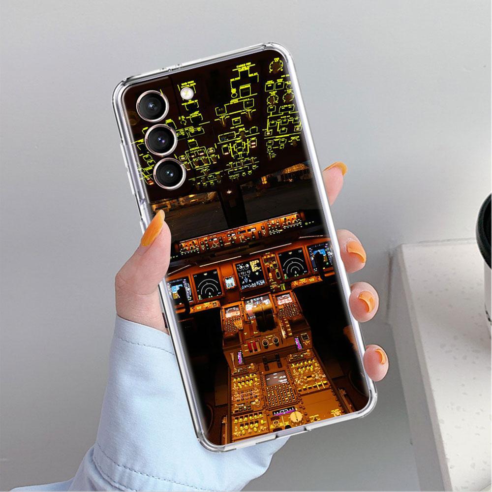 Прозрачный чехол для Samsung Galaxy S22 S20 FE S21 S23 Plus Note 20 10 Phone Shell Aviation Airplane Verticopter Cockpit Instrument