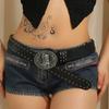 Belt Leather Punk Buckle With High Heel Shoe Design Circular Buckle Decor Rivet