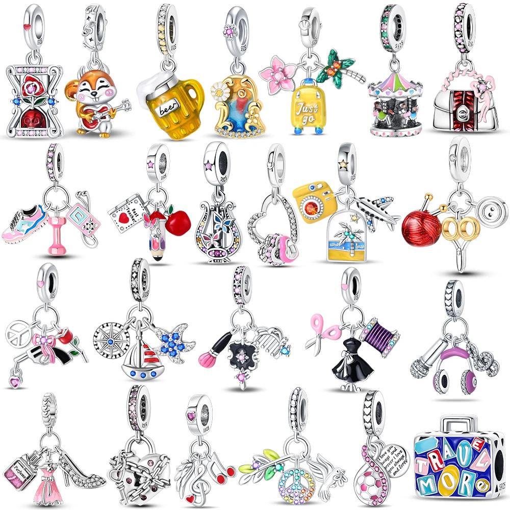 Подвески Шармы Бусины Оригинальные Медные Розовые Высокие Каблуки Чемодан Девочки Самолет Подходят Браслет Изящные Женские DIY Праздничный Подарок