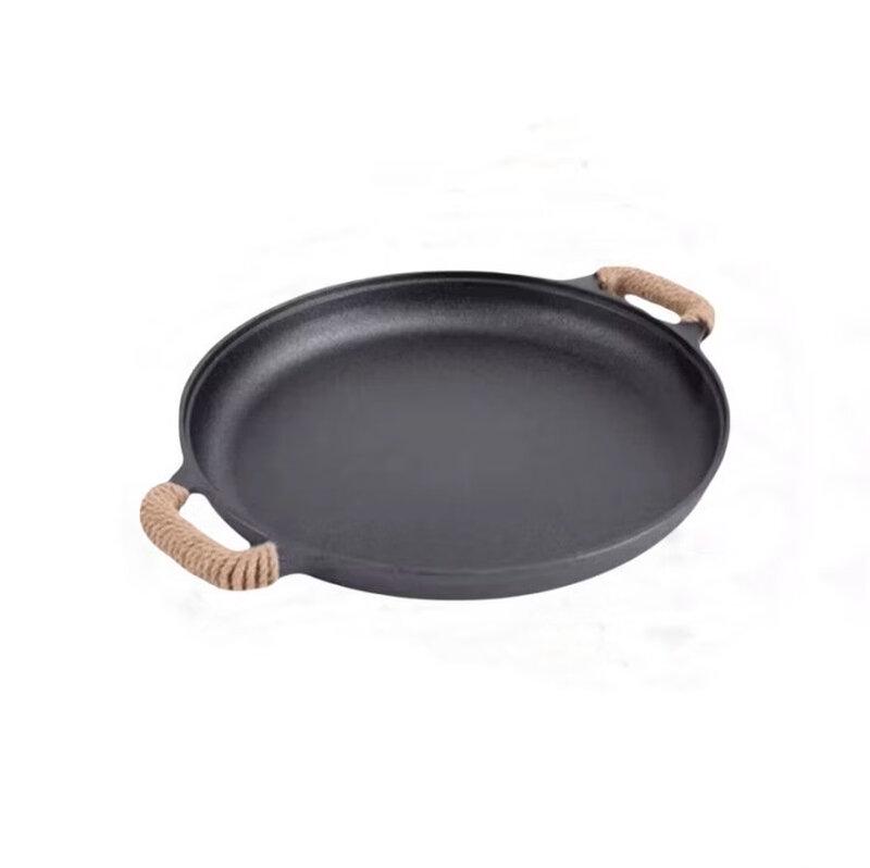 ZISIZ 35cm Cast Iron Double Handle Flat Bottom Pancake Griddle