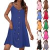 Sundress With Pockets Summer Boho Beach Dress T-Shirts Dress V Neck Buttons Loose Tank Dresses