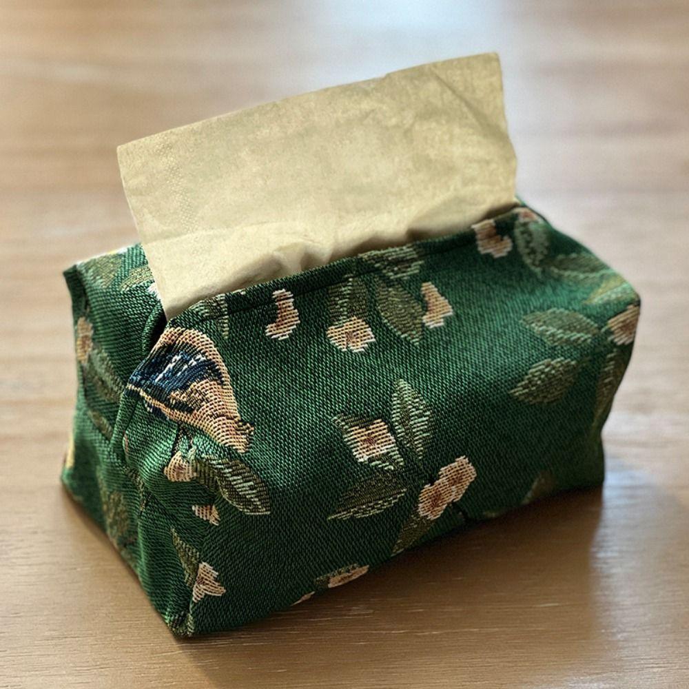 Polyester Desktop Tissue Bag Flower Pattern Retro Tissue Box Creative Pattern Tissue Bag Household