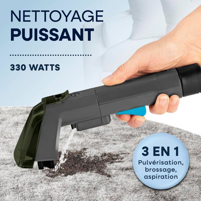 Compact carpet cleaner, 3 in 1 vacuum cleaner with double tank system and easy filling, steam cleaner