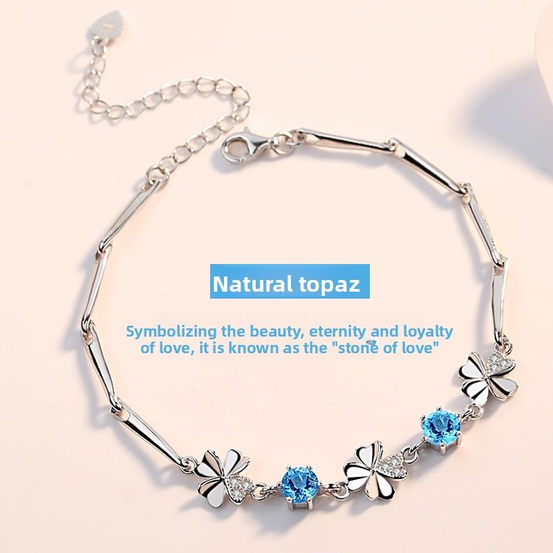 925 Silver Plated Bracelet for Women Sweet Clover Rotating Flower Zircon Jewelry