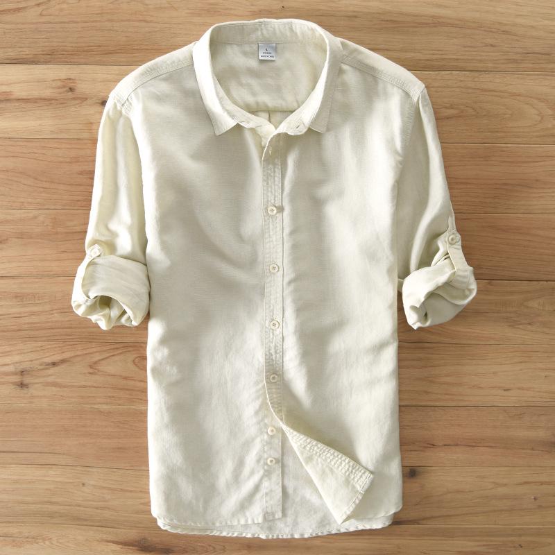 Designer Italy Style 100% Linen Long-sleeved Shirt Men  Casual 5 Colors Solid White Shirts For Men Top Camisa Chemise