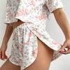 2025 Summer Thin Cotton Flower Print Pajamas Set for Women Homewear Sexy Loose Short Sleeve Crop Tops and Shorts 2 Pieces Short Pijamas Sleepwear