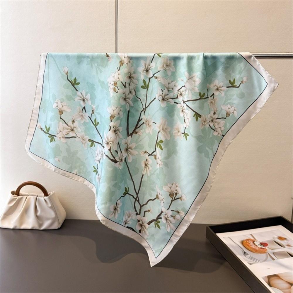 Floral Print Square Silk Scarf Luxury Neckerchief Scarf Hair Band Bandana Scarf Women