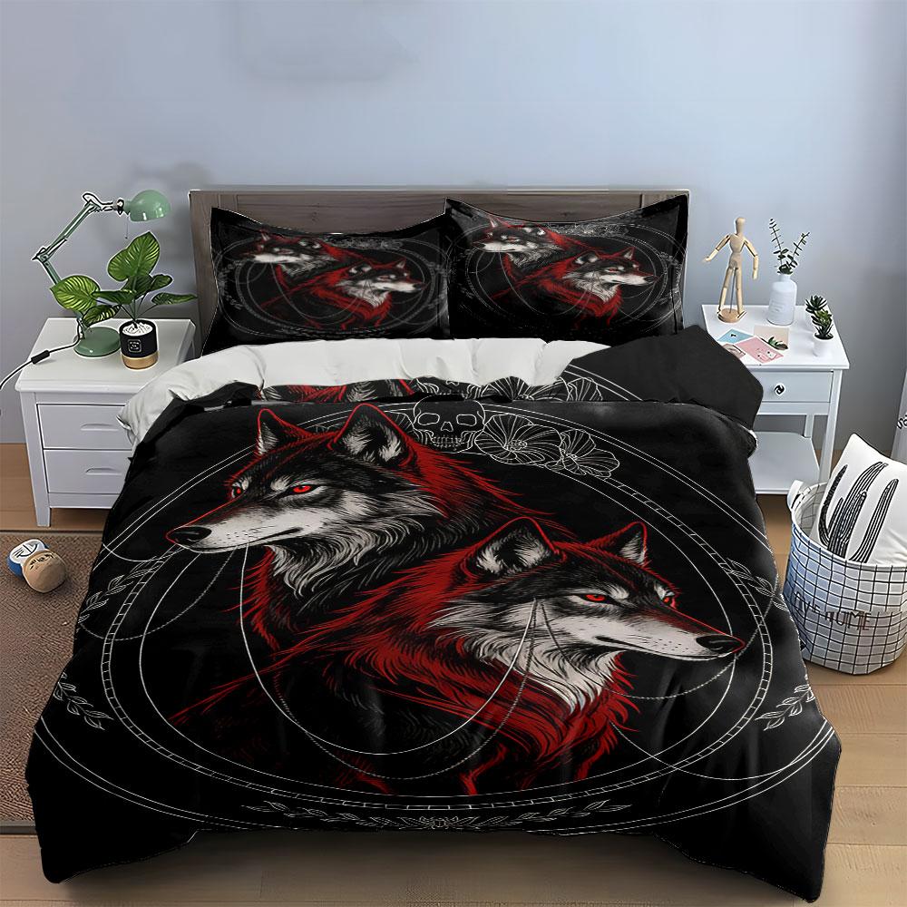 Red and black wolves. Bedding sets Duvet cover sets Duvet covers Pillowcases(1 * Duvet Cover 2 * Pillowcases, without duvet insert)