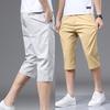 Summer Mens Cotton  Cropped Pants Fashion Casual Loose  Leg Straight Trouser Vintage Calf-Length Shorts Streetwear