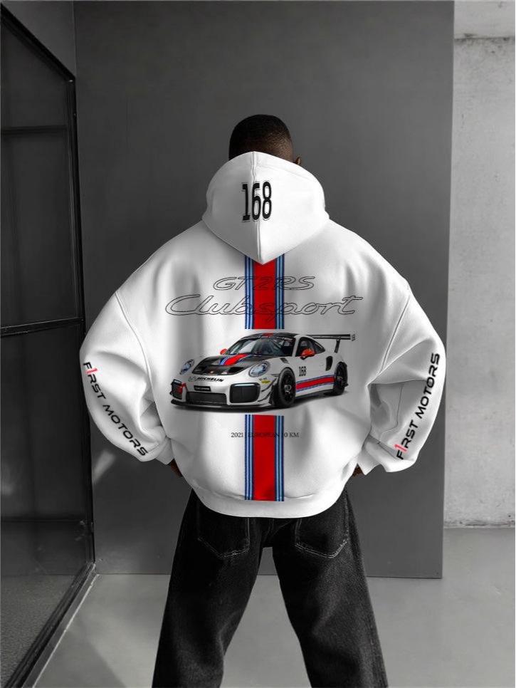 Европейско-американская толстовка с принтом автомобиля для мужчин, повседневная, свободного кроя, с длинным рукавом