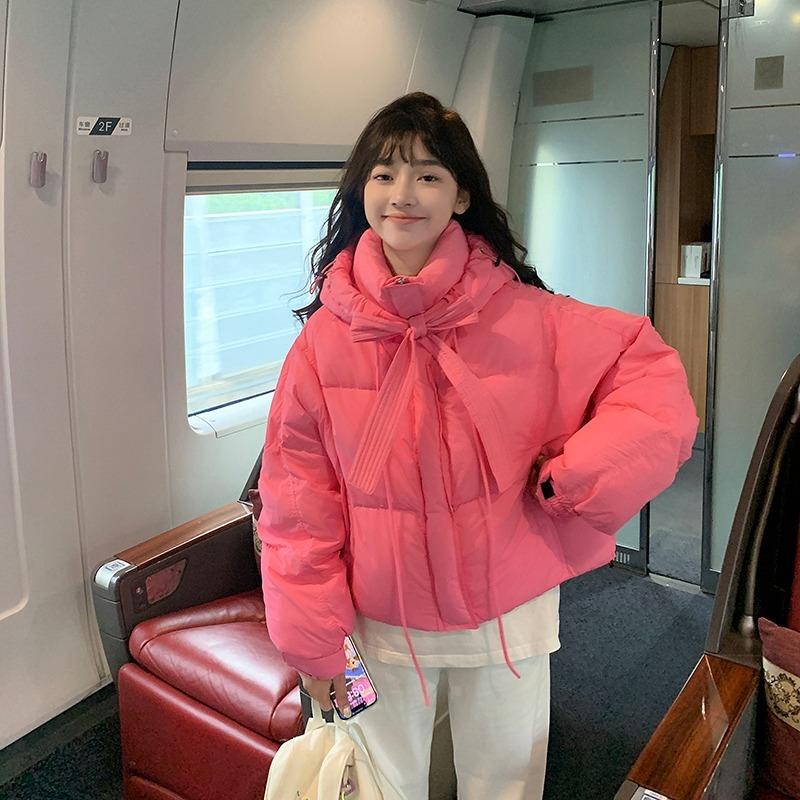 Модная женская хлопковая куртка-пуховик с капюшоном и длинным рукавом, повседневная зимняя свободная толстая пуховая куртка, женская элегантная куртка на молнии с завязками 25443
