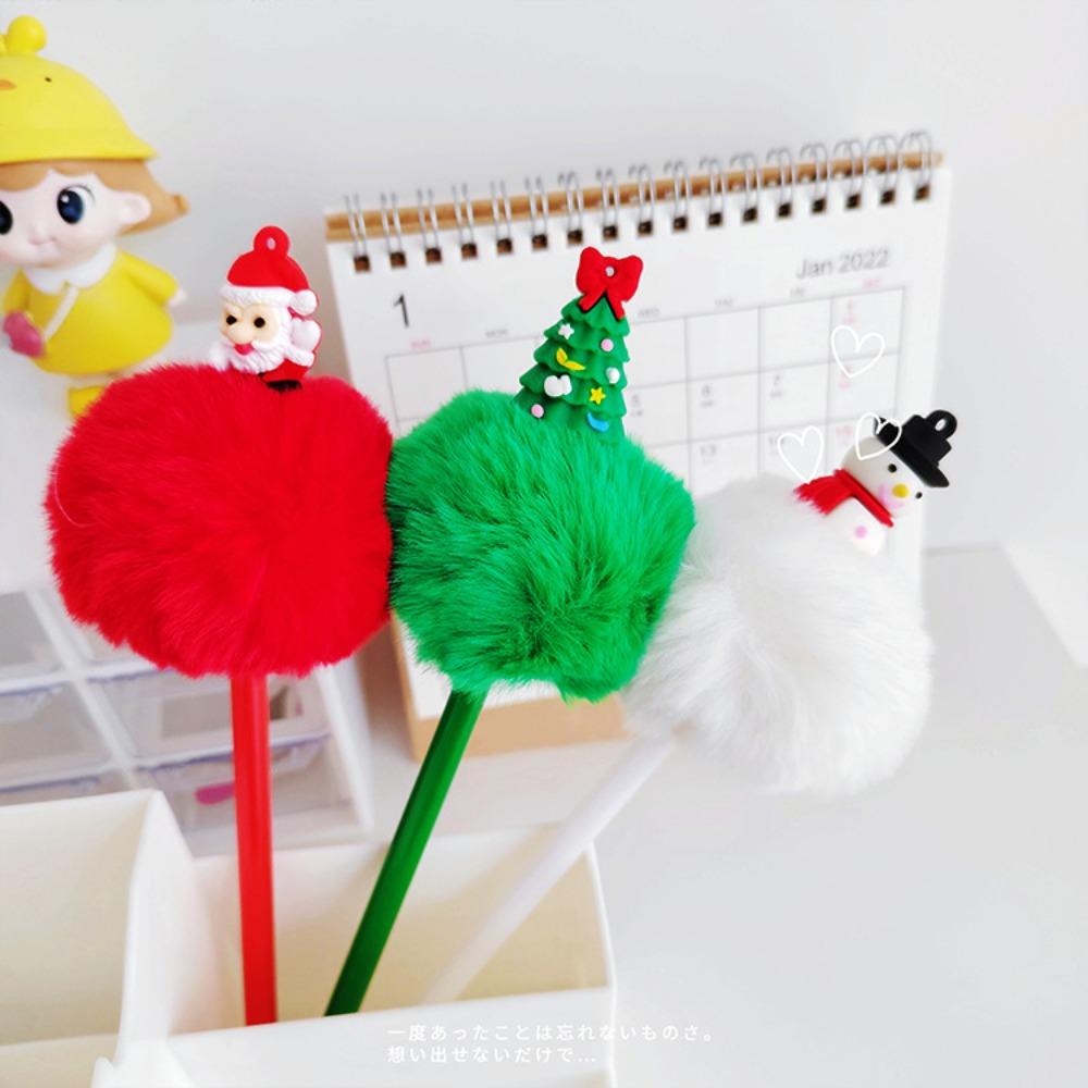 Плюшевая шариковая ручка Санта-Клауса, разноцветные рождественские плюшевые ручки, школьные принадлежности