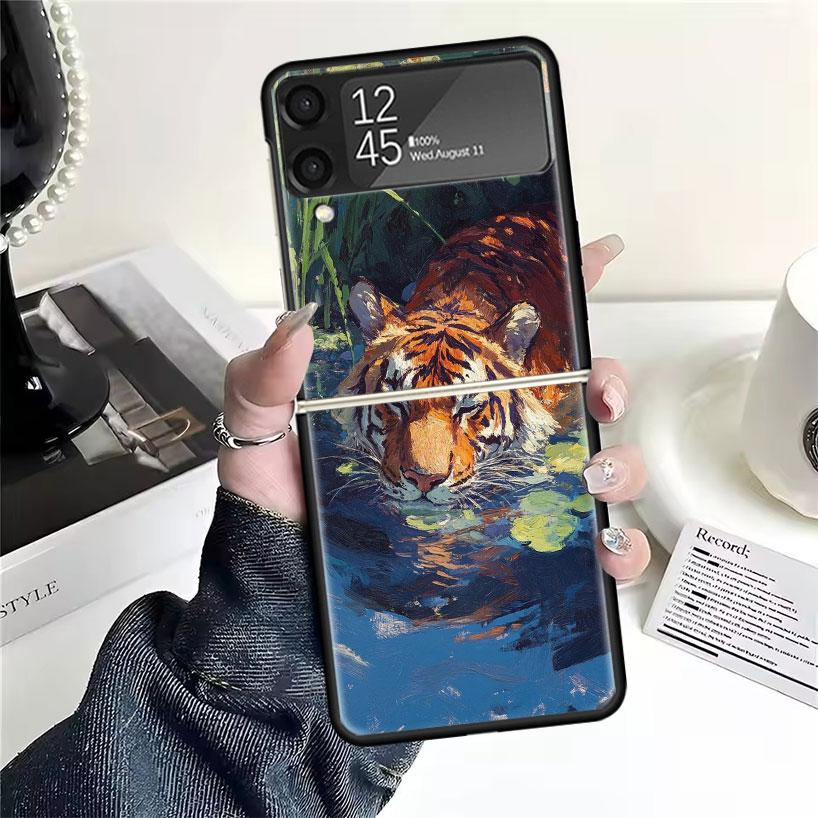 Превосходные Чехлы с Рисунком Тигра для Samsung Galaxy Z Flip 4 5 6 7 3 Z Flip7 Flip6 Flip4 Flip5 Flip3 5G Жесткие Ударопрочные Fundas C