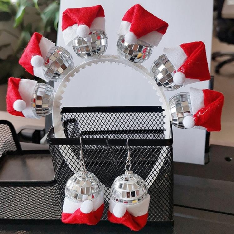 Silver Disco Hat Headband And Earrings Set Reflective Party Decoration For Women's 70s 80s Party Outfit Enhancements