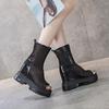 Мода 10 см Натуральная кожа Воздушная сетка Женская летняя обувь Ботинки на платформе Танкетка Скрытый каблук Пикантный носок Открытые ботильоны До колена