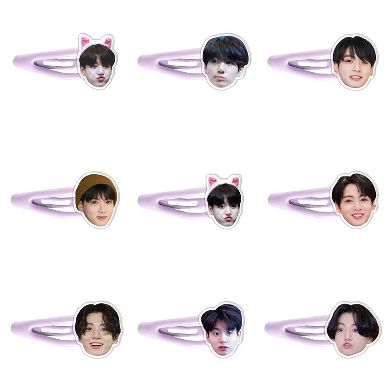 9 шт. Милые Акриловые Заколки для Волос с Лицом Чонгука из BTS, Фиолетовые BB Заколки, Аксессуары для Волос для Фанатов K-pop ARMY