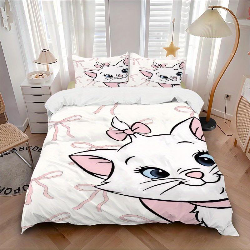 3pcs Aristocats Marie Printed Bedding Set, Soft and Comfortable Quilt Cover for Bedroom, Guest Room (1 Duvet Cover + 2 Pillowcases, Pillow Core N