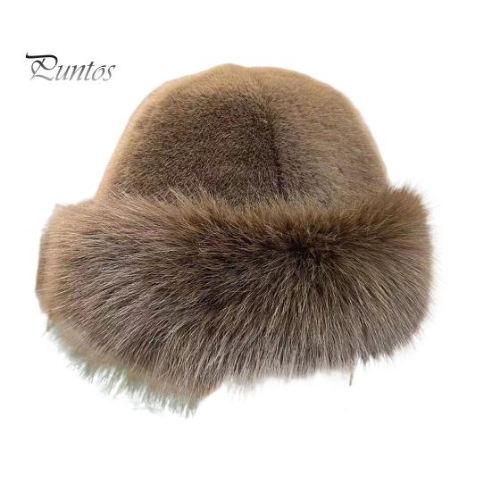 Women Winter Hat Thick Plush Faux Fur Heat Retention Windproof Mongolia Style Bucket Hat Solid Color Outdoor Cycling Skiing Panama Cap
