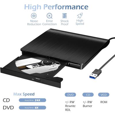 Внешний CD/DVD привод, USB 3.0 CD DVD плеер Портативный +/-RW пишущий привод CD ROM ридер Записывающее устройство Дубликатор дисков для ноутбука настольного ПК