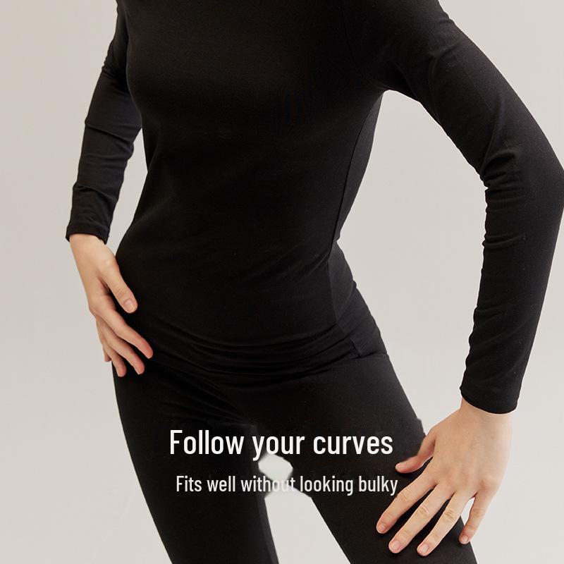 Женский хлопковый термокостюм со средней горловиной: Комплект из брюк и рубашки облегающего кроя на осень