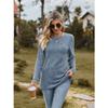 Autumn and Winter Women's Sweater Round Neck Brushed Pit Stripe Solid Color Long Sleeve Top