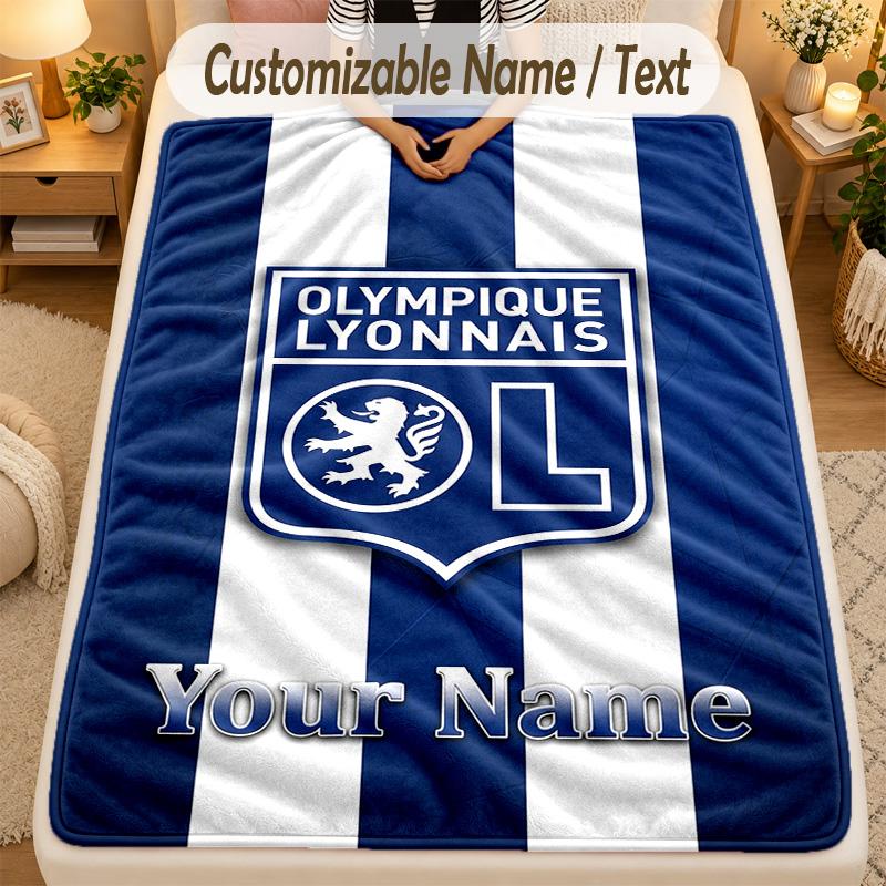 Flannel BlanketLyon FC Custom Name Text Personalized Soft Warm Throw Blanket Home Decor Gift