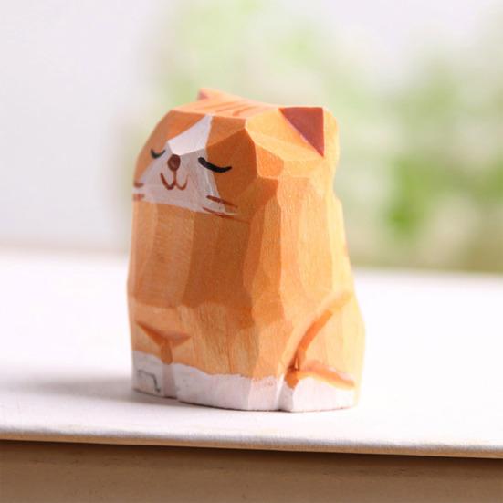 Деревянная резная фигурка кошки, ручная резьба по дереву, художественная статуэтка котенка, маленькая скульптура животного, украшение для домашнего офиса, рабочего стола, орнамент