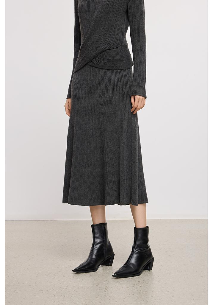 LILY Grey Knitted Pleated Skirt